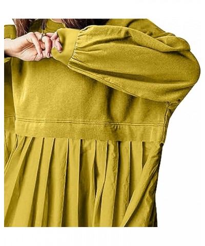 Oversized Sweatshirt Dress for Women Long Sleeve Patchwork Crewneck Pullover Loose Flowy Pleated Tops Mini Dress 05 Yellow $9...