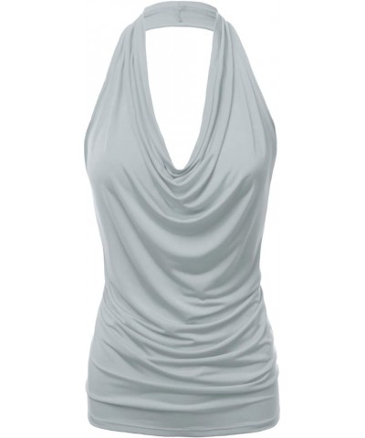 Women's Halter Neck Front Draped Backless Tank Top Made in USA (S-3XL) Clltj316-silver $12.38 Tanks