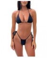 Women 2 Pieces Bikini Swimsuit Spaghetti Strap Top Tie Side Triangle G-Thong Bathing Suit Swimwear D-black $13.10 Swimsuits