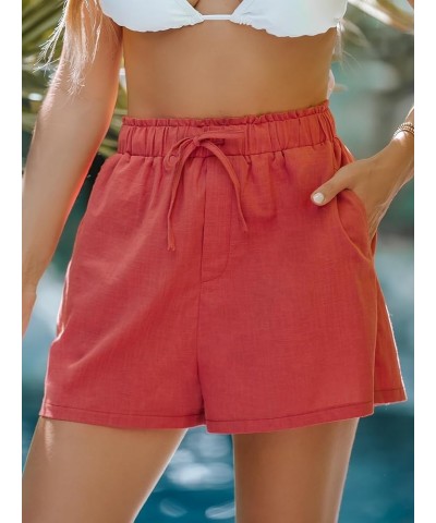 Women's Shorts Casual Self Tie Mini Short Floral Fashion Summer 2024 Coral $14.97 Shorts