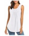 Women's Paisley Printed Pleated Sleeveless Blouse Shirt Casual Flare Tunic Tank Top Solid White $13.74 Tops