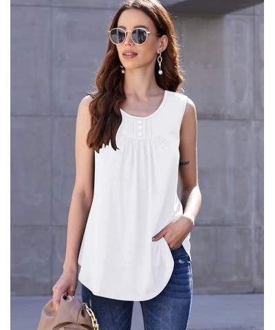 Women's Paisley Printed Pleated Sleeveless Blouse Shirt Casual Flare Tunic Tank Top Solid White $13.74 Tops