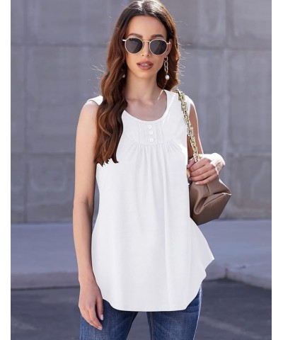 Women's Paisley Printed Pleated Sleeveless Blouse Shirt Casual Flare Tunic Tank Top Solid White $13.74 Tops