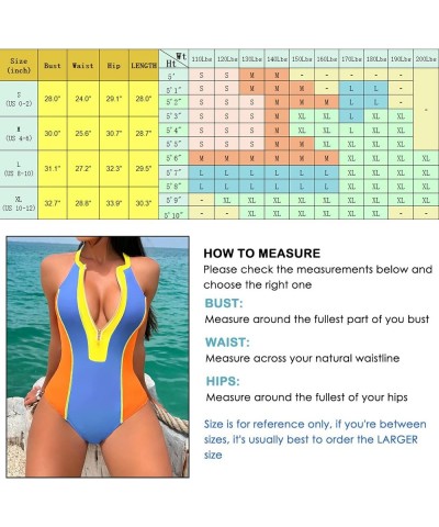 Cute One Piece Swimsuit for Women Long Sleeve Zipper Cut Out Colorblock Bathing Suit Halter:blue Colorblock $18.67 Swimsuits