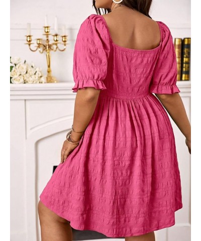 Womens Plus Size Summer Dresses Sweetheart Neck Puff Short Sleeve Tie Swing A Line Midi Dress Plain Pink $27.03 Dresses