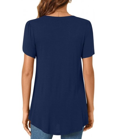 Women's Petal Short Sleeve Tunic Top Casual Square Neck Shirts Loose Fitting Cute Blouse Petal Sleeve-navy Blue $11.79 Tops