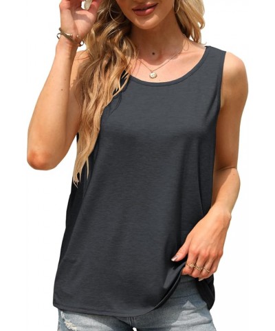 Women's Summer Loose Fit Scoop Neck Tank Tops Casual Sleeveless Plain Tops Tee Shirts Dark Grey $10.59 Tanks