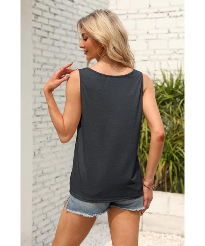 Women's Summer Loose Fit Scoop Neck Tank Tops Casual Sleeveless Plain Tops Tee Shirts Dark Grey $10.59 Tanks