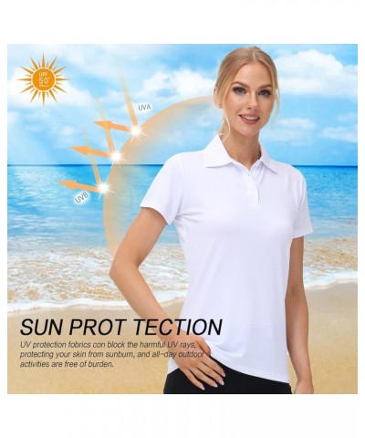 Women's Short Sleeve Golf Shirts Moisture Wicking Performance Knit Tops Fitness Workout Sports Leisure Polo Shirt P18202-whit...