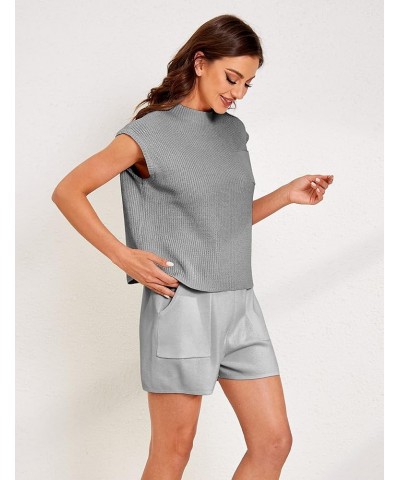 Womens Two Piece Outfits Sweater Sets Knit Pullover Tops and High Waisted Short Pants Lounge Sets Grey $17.84 Activewear