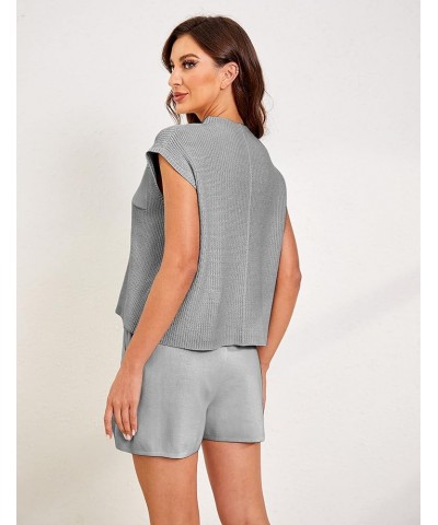 Womens Two Piece Outfits Sweater Sets Knit Pullover Tops and High Waisted Short Pants Lounge Sets Grey $17.84 Activewear