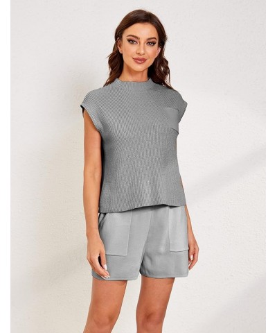 Womens Two Piece Outfits Sweater Sets Knit Pullover Tops and High Waisted Short Pants Lounge Sets Grey $17.84 Activewear