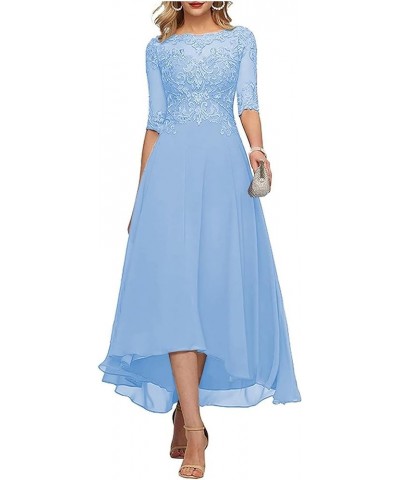 Lace Appliques Mother of The Bride Dress for Wedding 3/4 Sleeves Tea Length Chiffon Mother of The Groom Dresses Sky Blue $32....