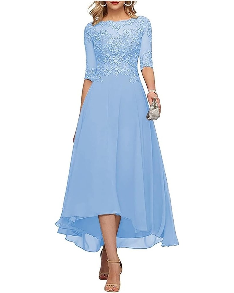 Lace Appliques Mother of The Bride Dress for Wedding 3/4 Sleeves Tea Length Chiffon Mother of The Groom Dresses Sky Blue $32....