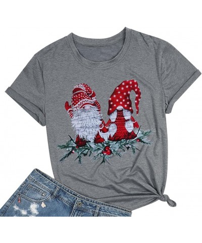 Women's Christmas Gnome Shirt Xmas Buffalo Plaid Splicing Tshirt Long Sleeve Holiday Tops P2-grey $10.02 T-Shirts