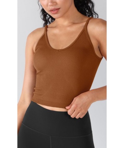 3-Pack V Neck Seamless Crop Tank for Women Ribbed Knit Soft Cropped Camisole Tops Clove+green Milieu+clay $9.89 Tanks