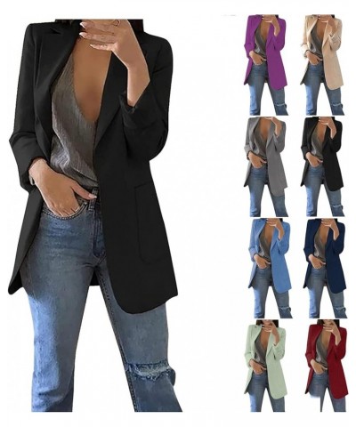 Womens Casual Blazer Fall Windproof Coat Solid Business Suit Work Office Jacket with Pocket Cardigans Plus Size Outwear B-min...