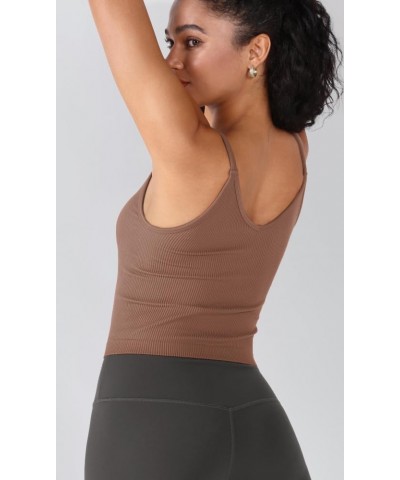 3-Pack V Neck Seamless Crop Tank for Women Ribbed Knit Soft Cropped Camisole Tops Clove+green Milieu+clay $9.89 Tanks