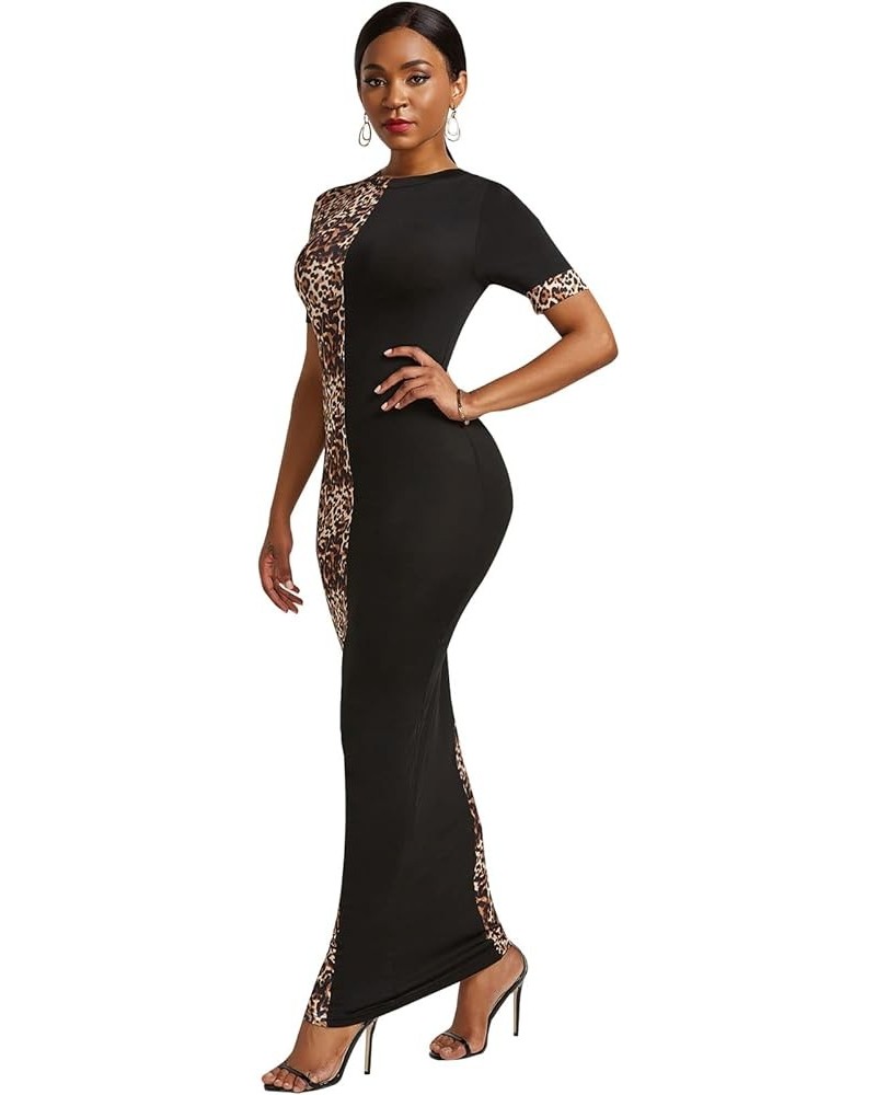 Womens Leopard Print Short Sleeve Bodycon Club Long Dress Print 3 $17.39 Dresses