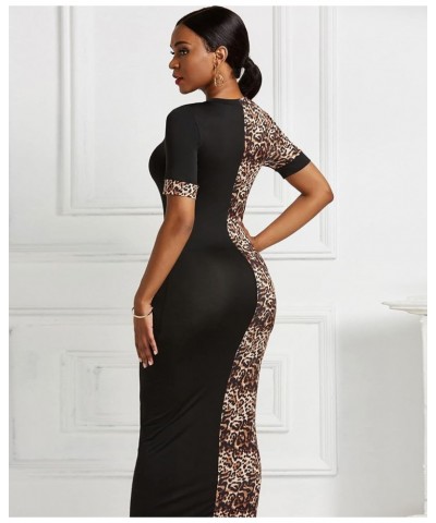 Womens Leopard Print Short Sleeve Bodycon Club Long Dress Print 3 $17.39 Dresses