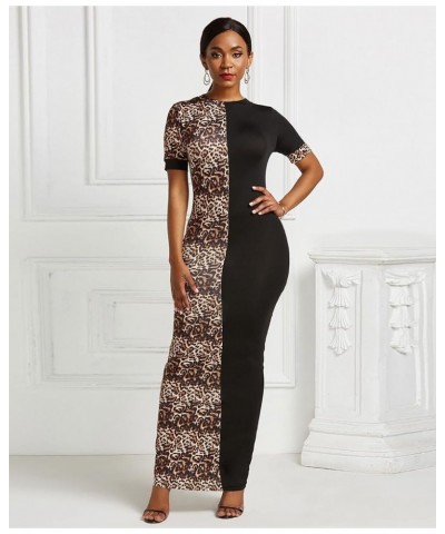 Womens Leopard Print Short Sleeve Bodycon Club Long Dress Print 3 $17.39 Dresses