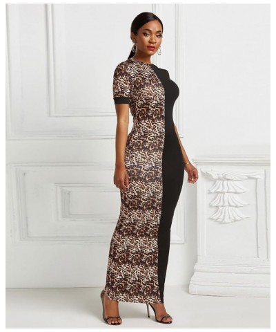 Womens Leopard Print Short Sleeve Bodycon Club Long Dress Print 3 $17.39 Dresses