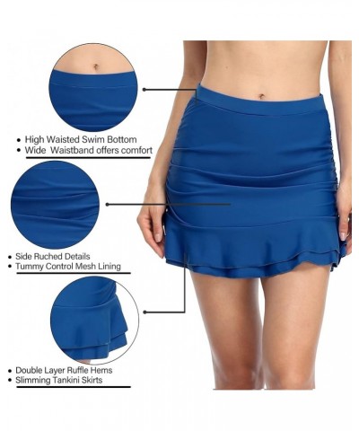 Women's Ruffle Swim Skirt Shirred Tummy Control Skirted Bikini Bottom High Waisted Swim Bottom Blue $13.12 Swimsuits