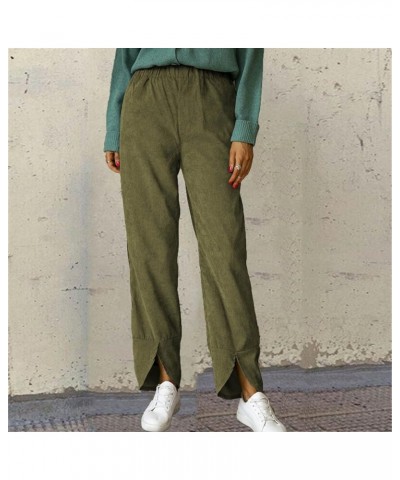 Women's Corduroy Flared Pants/Straight Pants, High Waisted Slim Fit Casual Wide Leg Trousers Elastic Bell Bottom Trousers 02-...