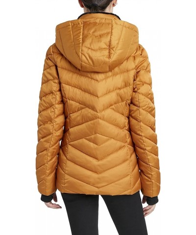 Women's Short Puffer Jacket with Faux Fur Trimmed Hood, Water Resistant Mustard $32.39 Jackets