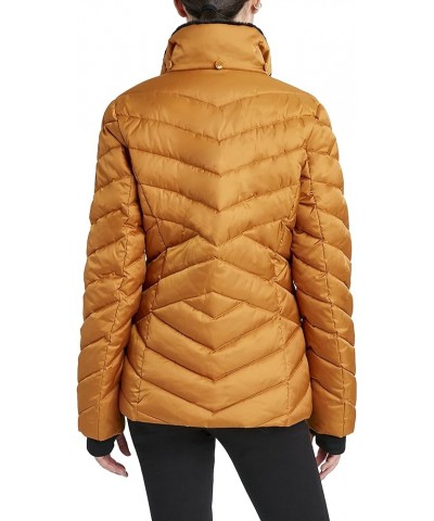 Women's Short Puffer Jacket with Faux Fur Trimmed Hood, Water Resistant Mustard $32.39 Jackets