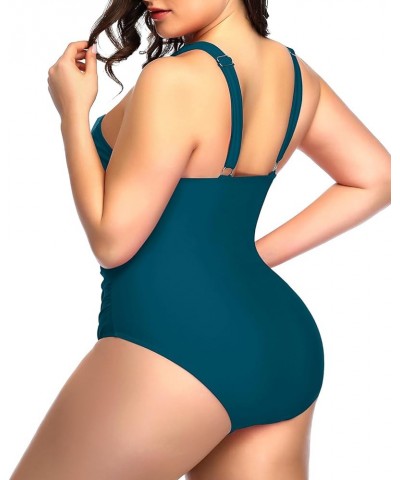 Womens Front Cross Plus Size One Piece Swimsuits Tummy Control Keyhole Bathing Suits Swimwear Blue-green $11.36 Swimsuits