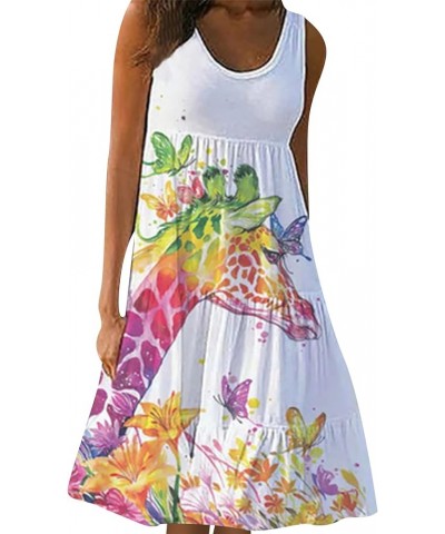 Women's Summer Sleeveless Beach Dresses Loose Plain Plus Size Swing Sundress Giraffe $17.09 Swimsuits