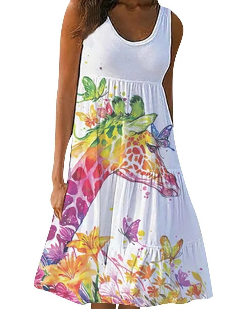 Women's Summer Sleeveless Beach Dresses Loose Plain Plus Size Swing Sundress Giraffe $17.09 Swimsuits