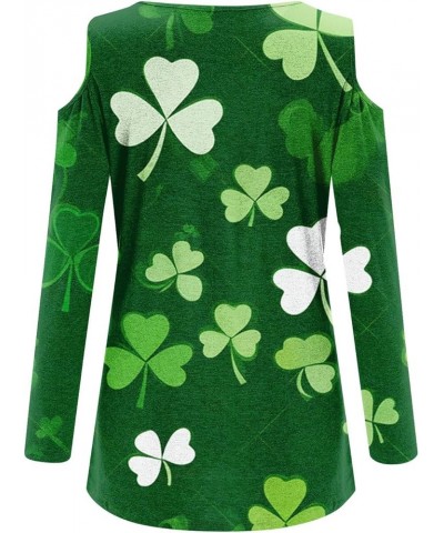 St Patricks Day Shirt Women 2024 Irish Shamrock Lucky Tops Long Sleeve V Neck Cold Shoulder Dressy Tunic Blouses A-dark Green...