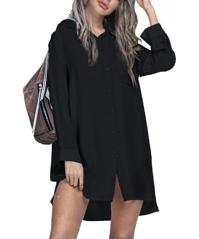 Women Long Sleeve Beach Shirt Bathing Suit Cover Up Button Down Coverups Bikini Beachwear Black $13.74 Swimsuits