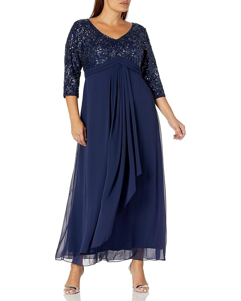 Womens Long Lace Top Empire Waist Dress Navy Plus $65.14 Dresses