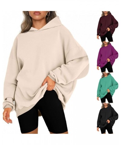 Womens Oversized Hoodies Pullover Long Sleeve Solid Color Shirt Basic Hooded Sweatshirts Fall Fleece Women's Tops 01 Beige -O...