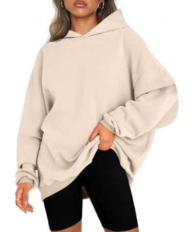 Womens Oversized Hoodies Pullover Long Sleeve Solid Color Shirt Basic Hooded Sweatshirts Fall Fleece Women's Tops 01 Beige -O...