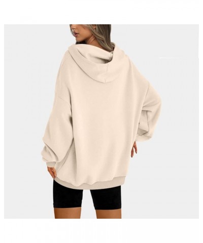 Womens Oversized Hoodies Pullover Long Sleeve Solid Color Shirt Basic Hooded Sweatshirts Fall Fleece Women's Tops 01 Beige -O...