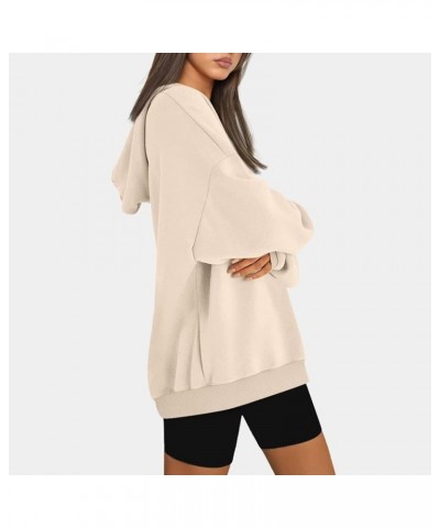 Womens Oversized Hoodies Pullover Long Sleeve Solid Color Shirt Basic Hooded Sweatshirts Fall Fleece Women's Tops 01 Beige -O...