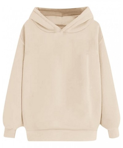 Womens Oversized Hoodies Pullover Long Sleeve Solid Color Shirt Basic Hooded Sweatshirts Fall Fleece Women's Tops 01 Beige -O...