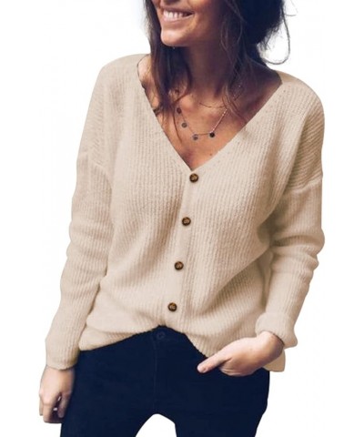 Womens Button Down V-Neck Cardigan Sweater Long Sleeve Soft Knit Casual S-XXL Apricot $14.40 Sweaters