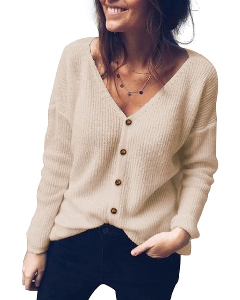 Womens Button Down V-Neck Cardigan Sweater Long Sleeve Soft Knit Casual S-XXL Apricot $14.40 Sweaters