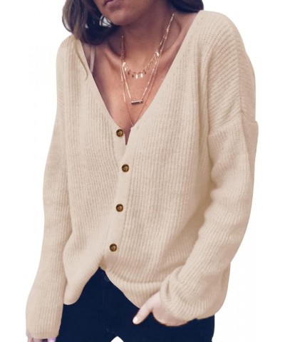 Womens Button Down V-Neck Cardigan Sweater Long Sleeve Soft Knit Casual S-XXL Apricot $14.40 Sweaters