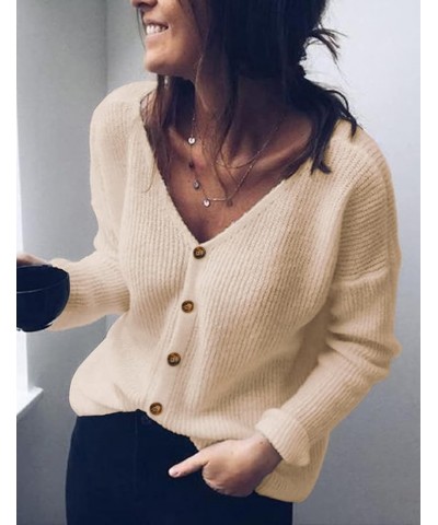 Womens Button Down V-Neck Cardigan Sweater Long Sleeve Soft Knit Casual S-XXL Apricot $14.40 Sweaters