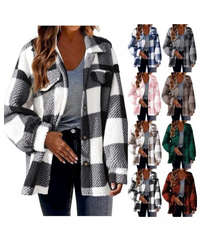 Womens Fuzzy Fur Plaid Jacket Warm Winter Coats Fleece Button Down Peacoat Flannel Shacket Jacket Sherpa Hoodie Plus 01-green...