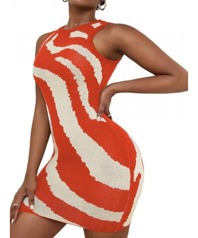 Women's Zebra Striped Print Sleeveless Bodycon Sweater Mini Dress Orange Striped $22.41 Dresses