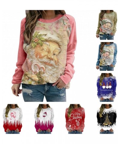 Women's Round Neck Sweatshirt Long Sleeved Raglan Santa Printed Top Fall Winter Fashion Christmas Casual Sweater A-blue $9.32...