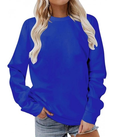 Women’s Long Sleeve Sweatshirts Trendy Solid Crewneck Casual Shirts Loose Fit Plus Size Pullover Fall Tops Blouse 3 Blue $9.9...