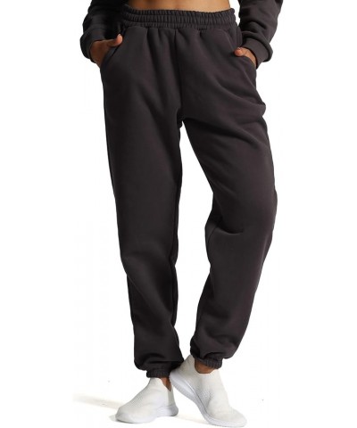 Sweatpants for Women with Pocket High Waisted Baggy Jogger Fleece Lined Cotton Cloud Lounge Pants Iron Grey $20.25 Activewear